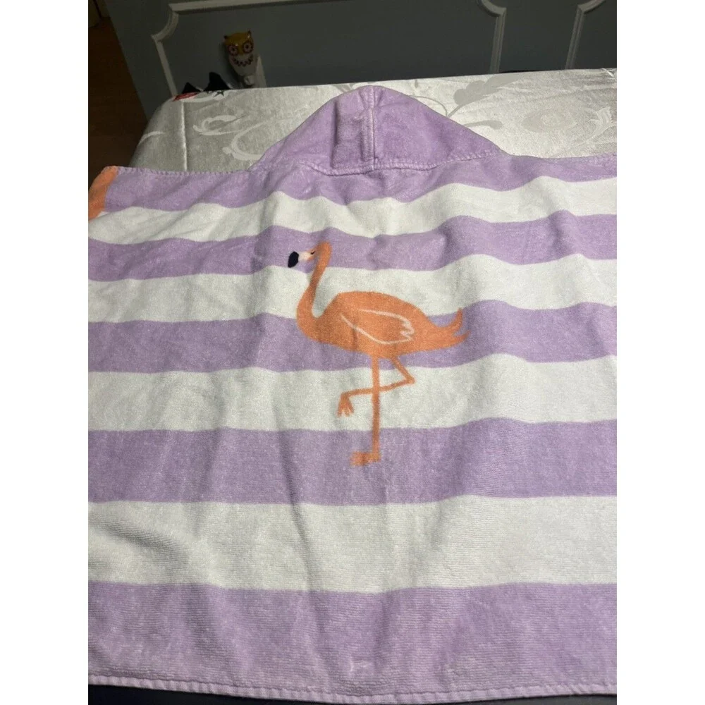 Pottery Barn Flamingo Purple White Stripe Kid Hooded Beach Bath Towel